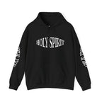 Holy Spirit Hoodie — White Faith Graphic Pullover with Sleeve Text
