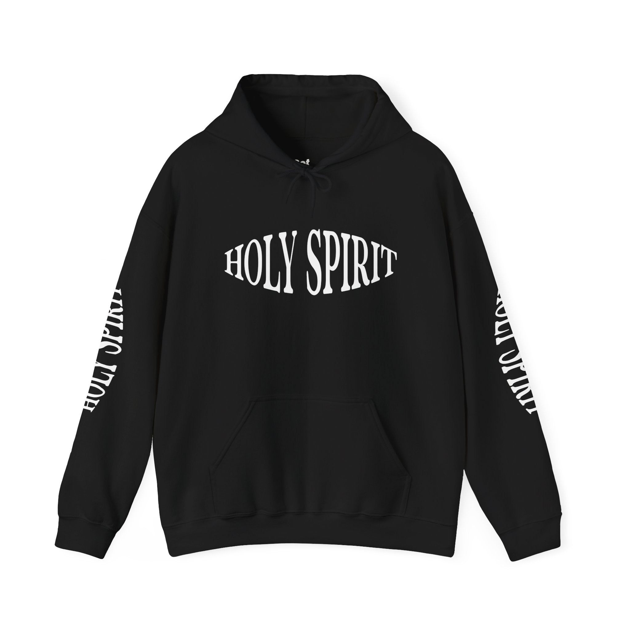 Holy Spirit Hoodie — White Faith Graphic Pullover with Sleeve Text