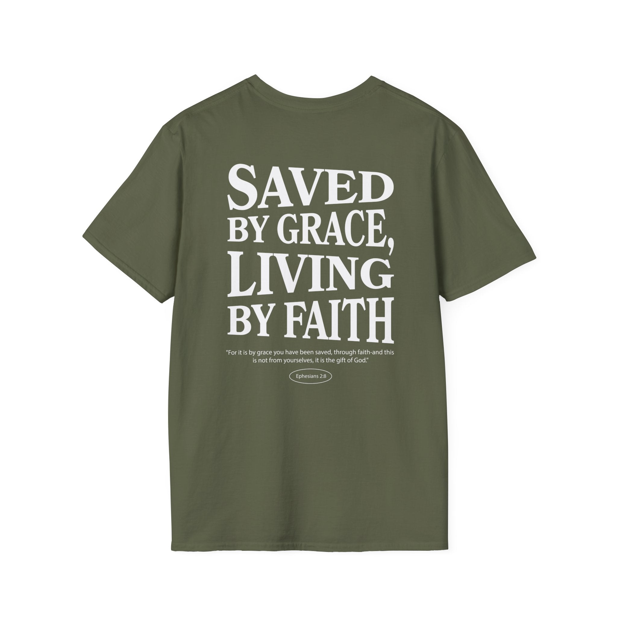 Saved by grace, living by faith — Ephesians 2:8 - Unisex Softstyle T-Shirt - Got Jesus?