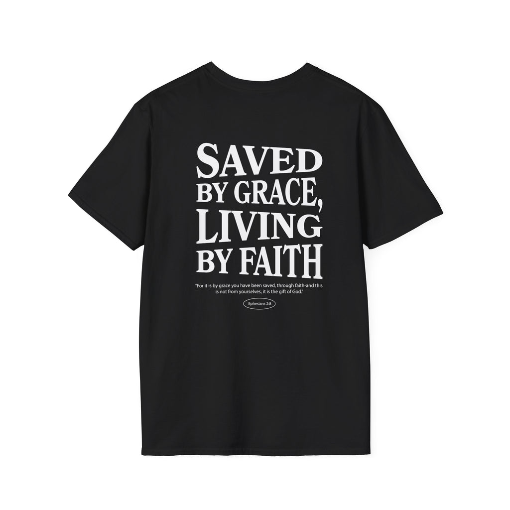 Saved by Grace T-Shirt — "Living by Faith" Christian Tee
