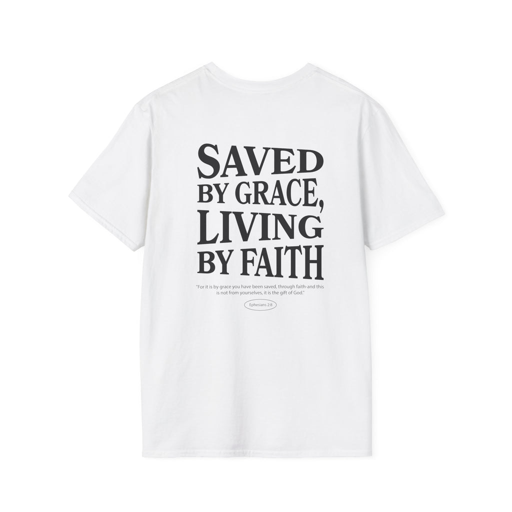 Saved by Grace T-Shirt — "Living by Faith" Christian Tee