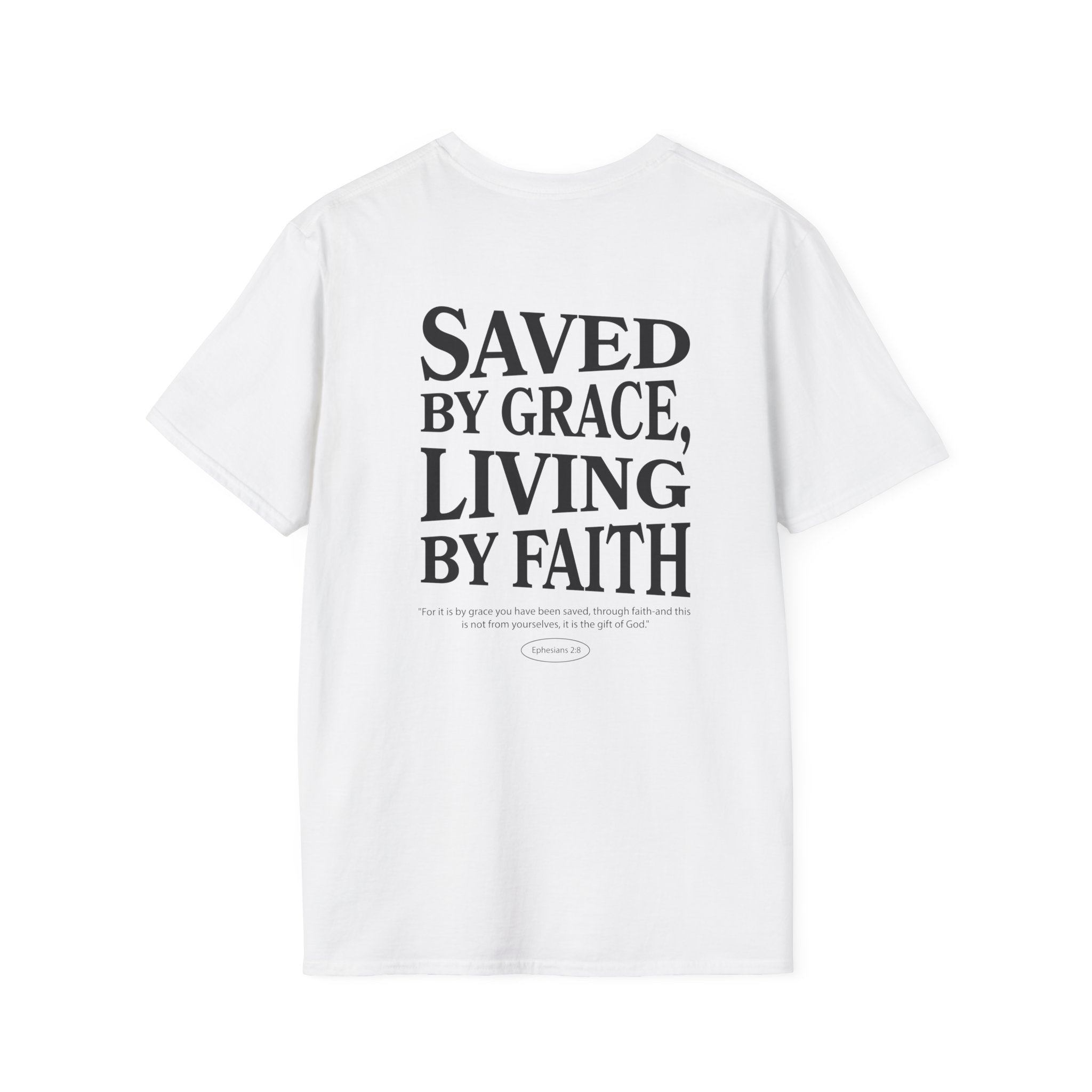 Saved by Grace T-Shirt — "Living by Faith" Christian Tee