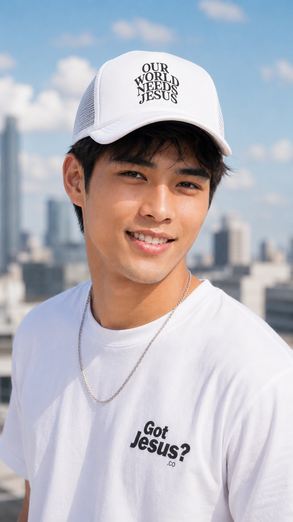 Trucker Hat — "Our World Needs Jesus" Embroidered Christian Foam Cap