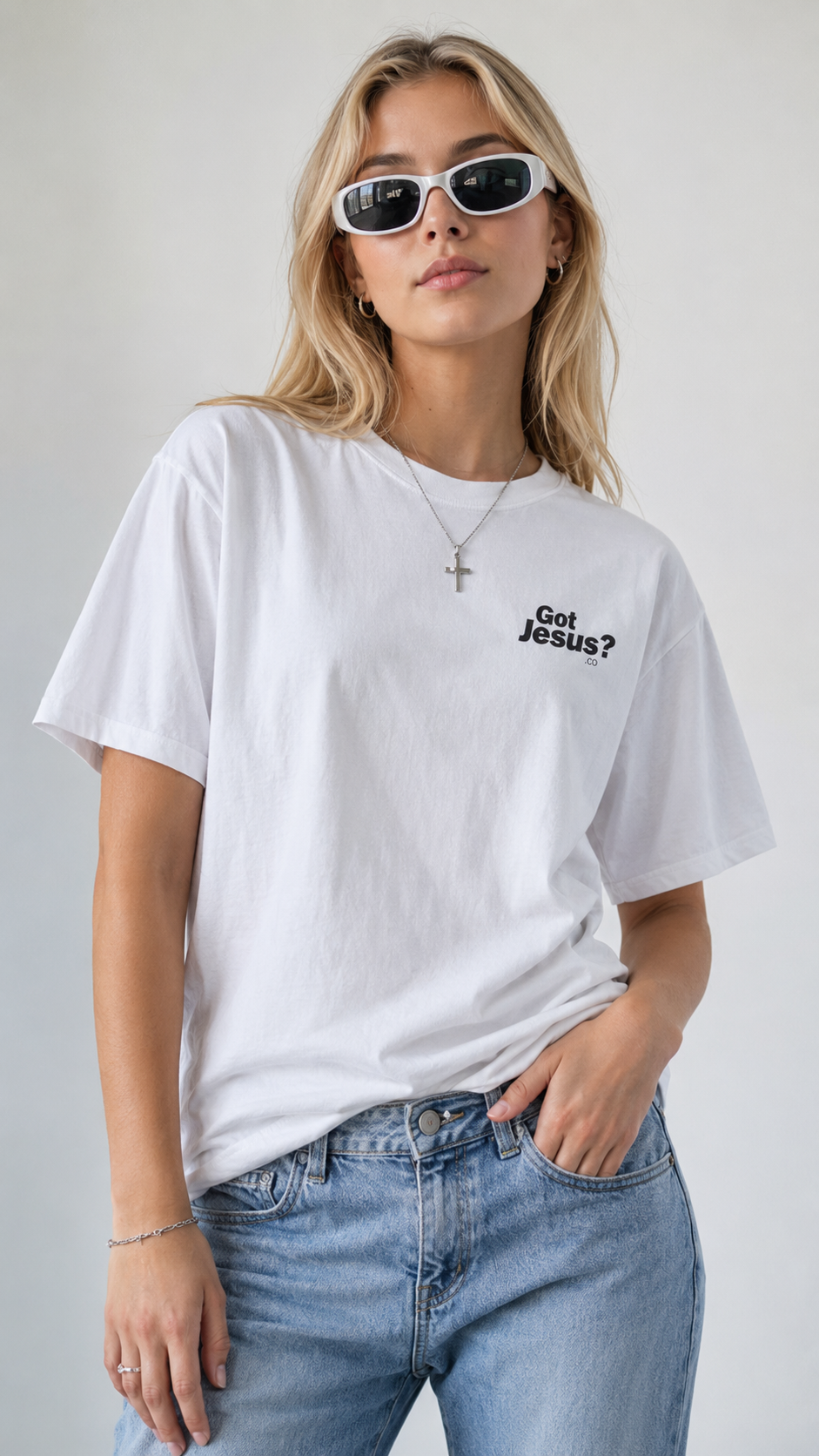 Christian T-Shirt - "God's Love Never Fails" Tee with Got Jesus? Chest Print