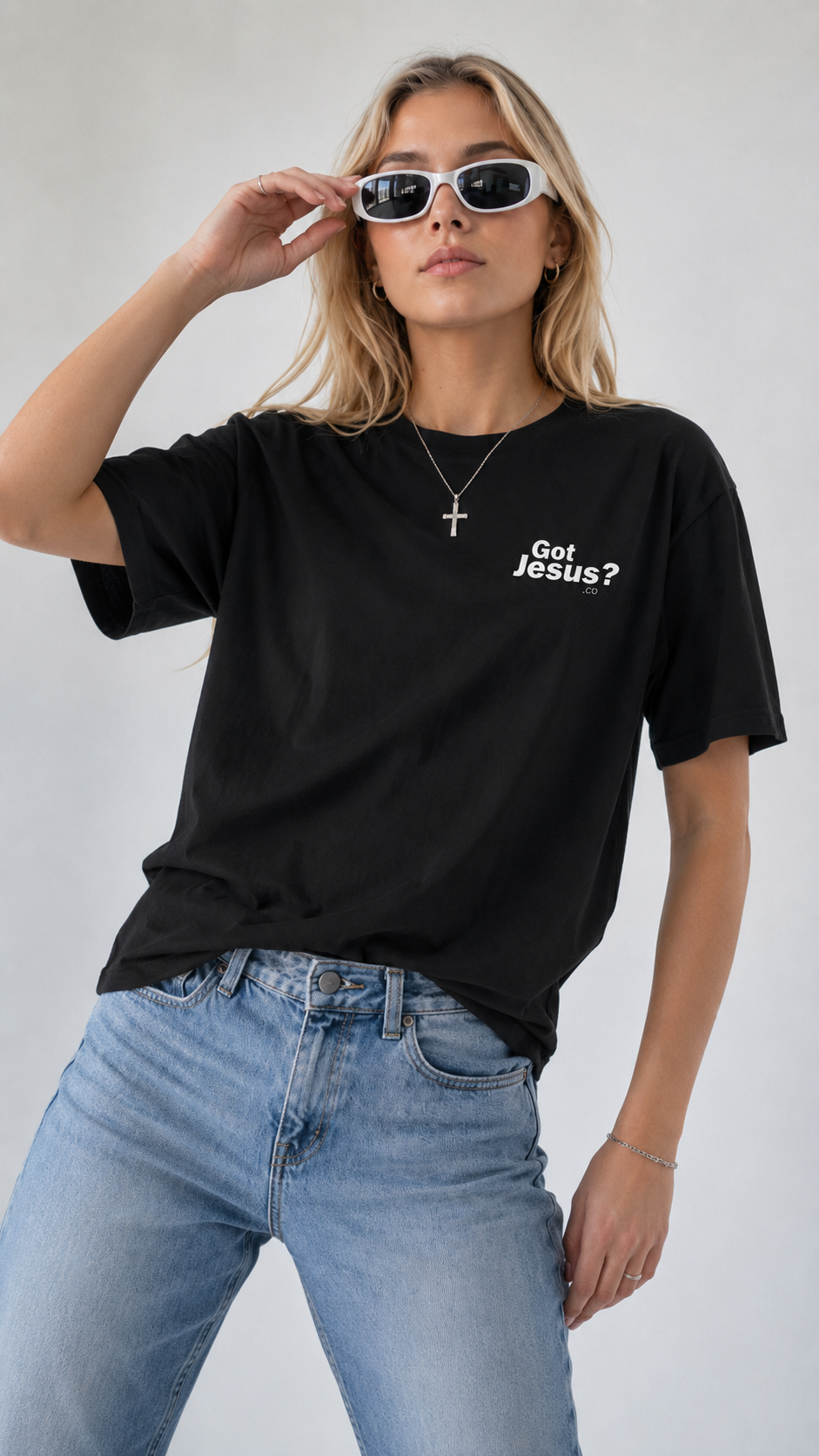 Christian T-Shirt - "God's Love Never Fails" Tee with Got Jesus? Chest Print